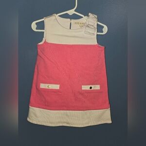 Hope And Henry- Pink and White Sleeveless Dress with Bow 18-24mon